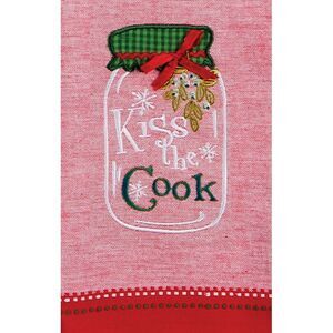 Kiss the Cook Mistletoe Mason Jar Embroidered 28 Inch Kitchen Tea Towel Kay Dee